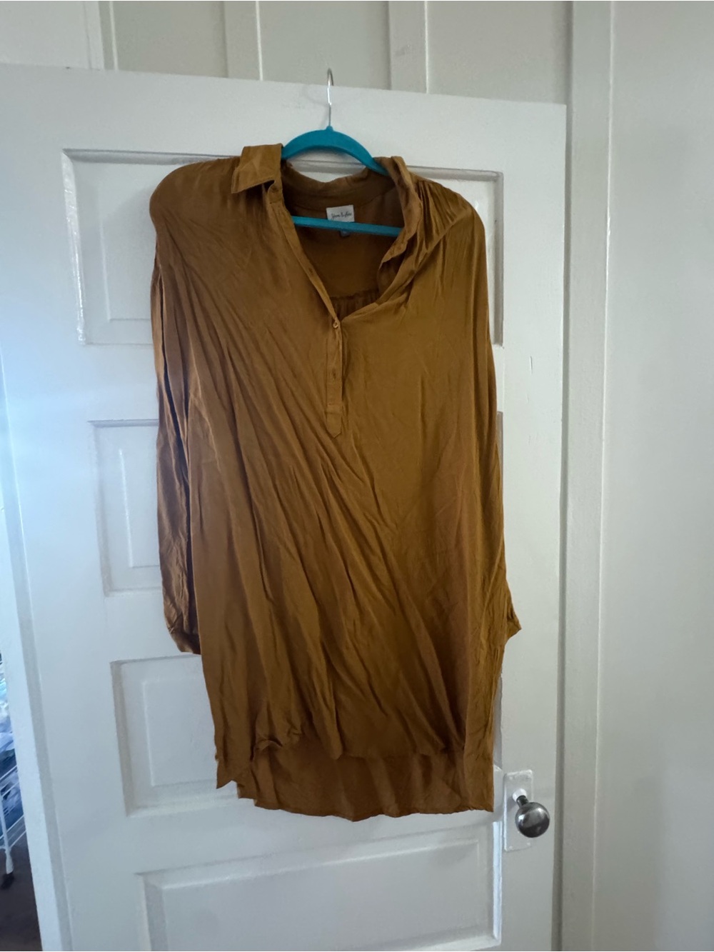 Women's Long Sleeve Tunic Dress in Mustard Brown